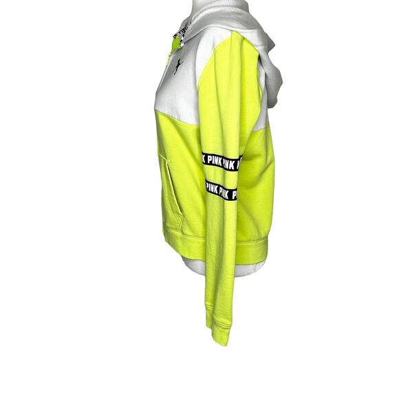 PINK Victoria's Secret Neon Green Hoodie Zip Front Sweatshirt - Picture 3 of 9